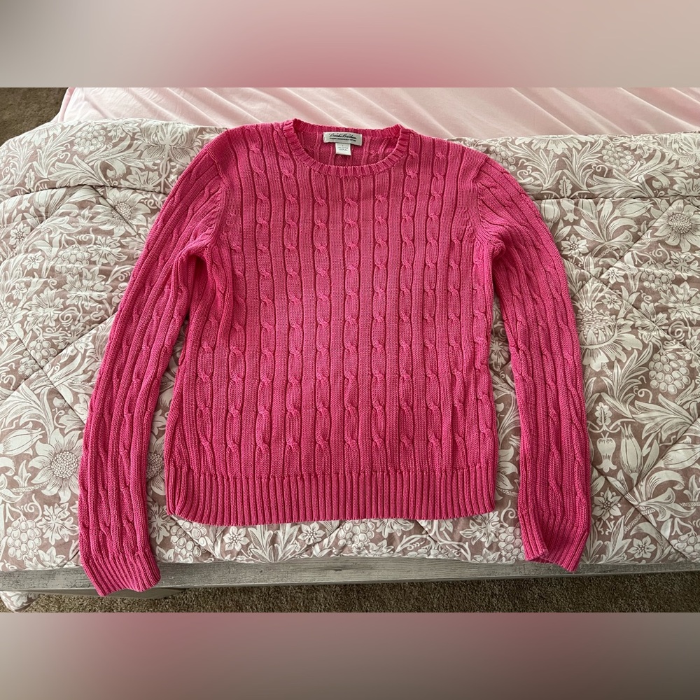 Brooks Brothers Women’s Cable Knit Sweater Sz L Pink 100% Cotton